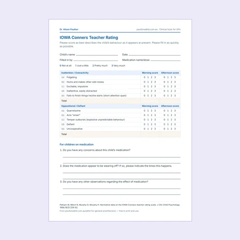 First page of the IOWA Conners Teacher Rating PDF