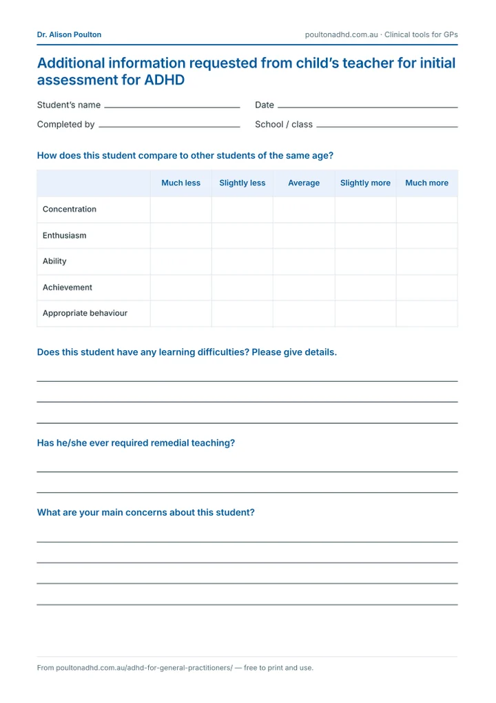 First page of the teacher information request PDF