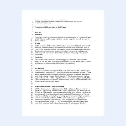 First page of the transition in ADHD review PDF